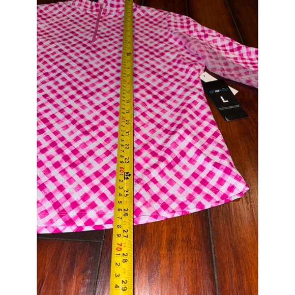 IBKUL Womens Long Sleeve Quarter Zip Golf Top Size L Pink White Gingham UPF 50+ - Picture 5 of 8